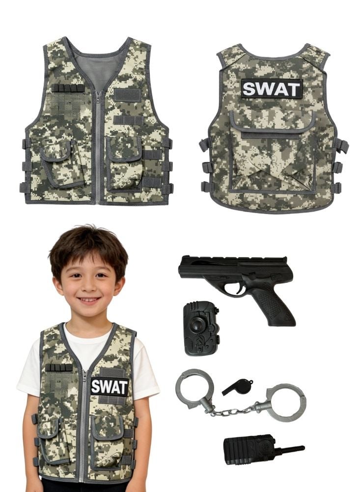 Premium Kids SWAT Police Costume Set with Tactical Vest, Toy Gun & Accessories for Role Play - Image 1
